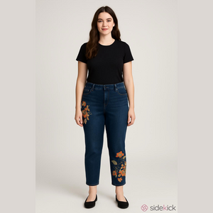 Chicos pull on dark wash ankle length Jegging with embroidered detail Size 10R